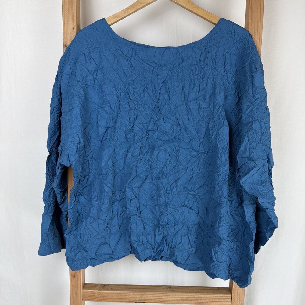 NWT Liv by Habitat Blue Crinkled Blouse Drop Sleeves Top #0755 Size S